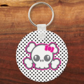 かわいいピンクリボンスカルキーチェーン キーホルダー (正面)