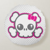 かわいいピンクリボンスカルラウンドピロー ラウンドクッション (正面)