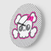かわいいピンクリボンスカル壁時計 ラージ壁時計 (傾斜)