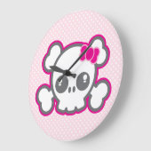 かわいいピンクリボンスカル壁時計 ラージ壁時計 (傾斜)