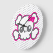 かわいいピンクリボンスカル壁時計 ラージ壁時計 (傾斜)