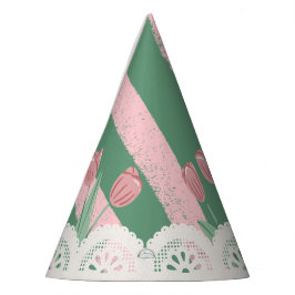 かわいいピンクリボン＆チューリップレースドイリーコケット パーティーハット