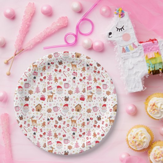 かわいいピンクレッドサンタクロースクリスマス・ホリデーパーティー ペーパープレート (パーティー)