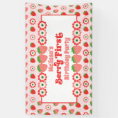 かわいいピンクレッドベリーの最初の誕生日パーティー 横断幕 (縦)