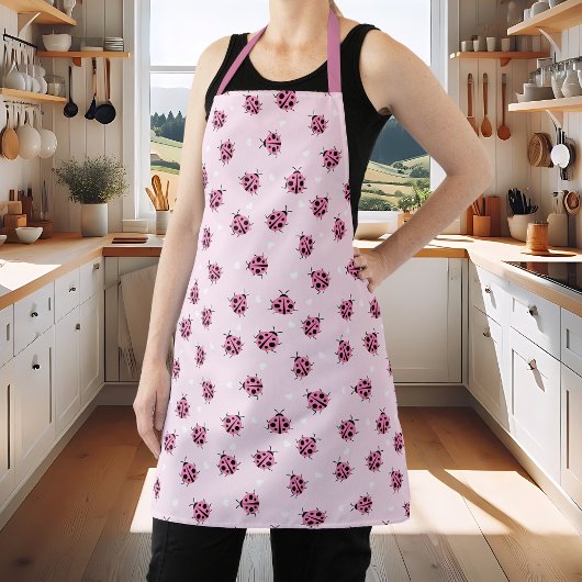 かわいいピンクレディバグ水玉模様ハートパターン エプロン
