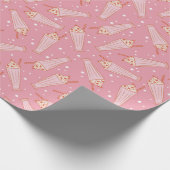 かわいいピンクレトロいちごミルクシェイクパターン ラッピングペーパー (角)