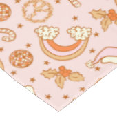 かわいいピンクレトロクリスマスディスコレインボーサンタ テーブルクロス (アングル)