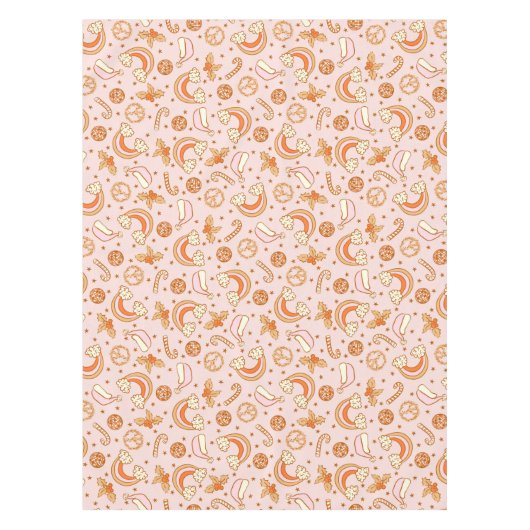 かわいいピンクレトロクリスマスディスコレインボーサンタ テーブルクロス (正面)