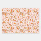 かわいいピンクレトロクリスマスディスコレインボーサンタ ラッピングペーパーシート (正面2)