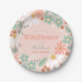 かわいいピンクワイルドフラワーデイジーキッズファースト誕生日 ペーパープレート (正面)