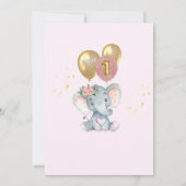 かわいいピンクワイルドワンエレファントファースト誕生日ガール 招待状 (裏面)