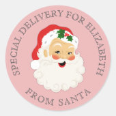 かわいいピンクヴィンテージサンタクロース ラウンドシール (正面)