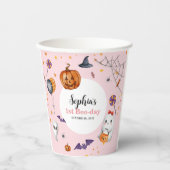 かわいいピンク不気味ハロウィーン子供の誕生日 紙コップ (正面)