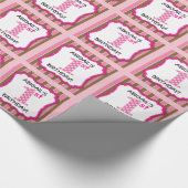 かわいいピンク及びパーソナライズなブラウンの女の子の第1誕生日 ラッピングペーパー (角)