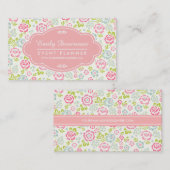 かわいいピンク及び青くガーリーな花のパーソナライズ 名刺 (正面/裏面)