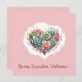 かわいいピンク多肉質ハートバレンタインデー シーズンカード (正面/裏面)