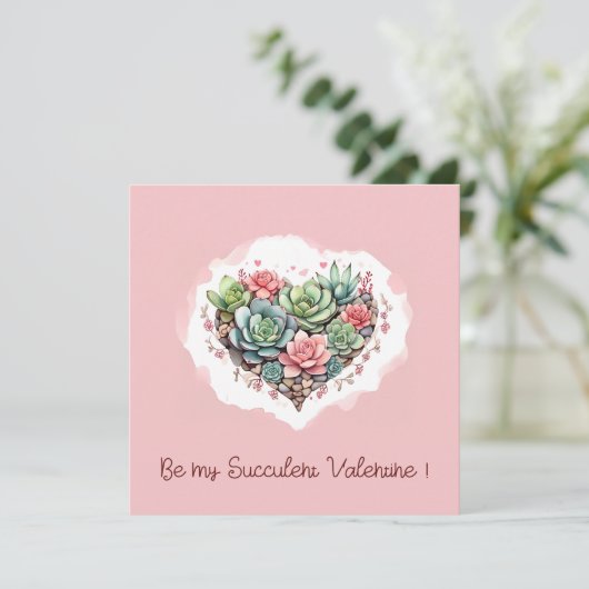 かわいいピンク多肉質ハートバレンタインデー シーズンカード (スタンド正面)