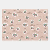 かわいいピンク多肉質ハートバレンタインデー ラッピングペーパーシート (正面3)