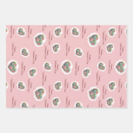 かわいいピンク多肉質ハートバレンタインデー ラッピングペーパーシート