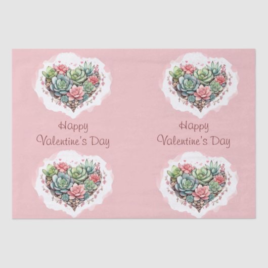 かわいいピンク多肉質ハートバレンタインデー 薄葉紙 (正面)