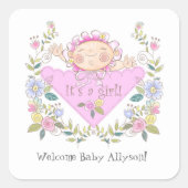 かわいいピンク女の子の赤ちゃんシャワーが好き スクエアシール (正面)