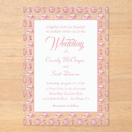 かわいいピンク女性のカーボーイカントリーウェディング アクリル招待状