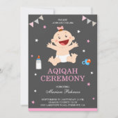かわいいピンク幸せな赤ちゃん女の子Aqiqah 招待状 (正面)