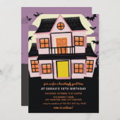 かわいいピンク幽霊のよく出るハウス誕生日パーティーの招待状 招待状 (正面/裏面)