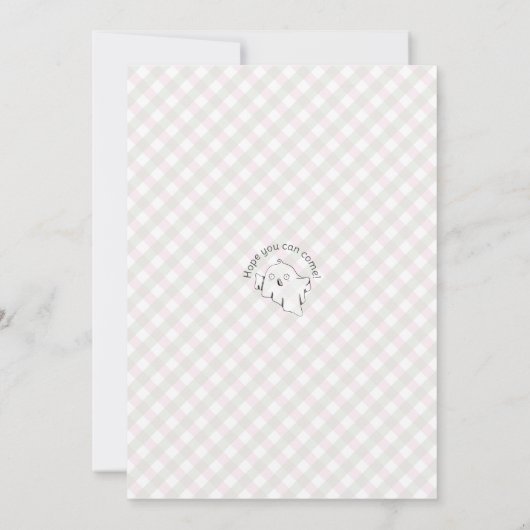 かわいいピンク幽霊キッズハロウィーン誕生日 招待状 (裏面)