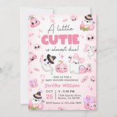 かわいいピンク幽霊ハロウィンベビーシャワーパーティー 招待状 (正面)