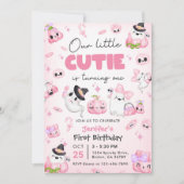 かわいいピンク幽霊ハロウィーン1歳の誕生日 招待状 (正面)