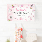 かわいいピンク幽霊ハロウィーン1歳の誕生日 横断幕 (インサイチュ)