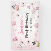 かわいいピンク幽霊ハロウィーン1歳の誕生日 横断幕 (縦)