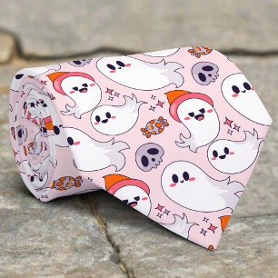 かわいいピンク幽霊面白いハロウィンキャンディとスカル ネクタイ