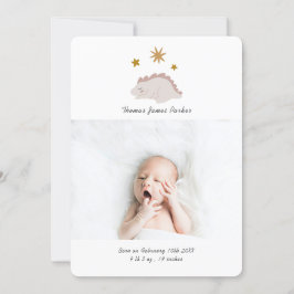 かわいいピンク恐竜ガールベビー写真誕生 案内状