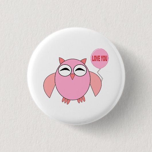 かわいいピンク愛あなたフクロウボタン 缶バッジ (正面)