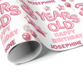 かわいいピンク文字バルーン3歳の誕生日 ラッピングペーパー (ロールコーナー)