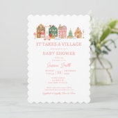 かわいいピンク村のクリスマスベビーシャワー 招待状 (スタンド正面)