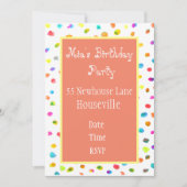 かわいいピンク水玉模様アートガールパーティー 招待状 (正面)