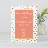 かわいいピンク水玉模様アートガールパーティー 招待状 (スタンド正面)