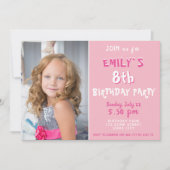 かわいいピンク水玉模様ガールフォト誕生日 招待状 (正面)