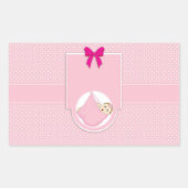 かわいいピンク水玉模様ガールベビーシャワー招待状 長方形シール (正面)