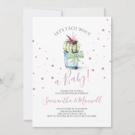 かわいいピンク水玉模様サボテン赤ちゃんシャワー招待状 ノートカード