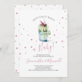 かわいいピンク水玉模様サボテン赤ちゃんシャワー招待状 ノートカード (正面/裏面)