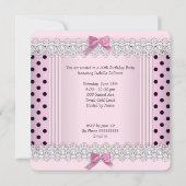 かわいいピンク水玉模様ハイヒール誕生日パーティー 招待状 (裏面)