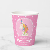 かわいいピンク水玉模様マジカルユニコーンガール誕生日 紙コップ (正面)