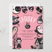 かわいいピンク河合不気味タイムハローウィンパーティ 招待状 (正面)