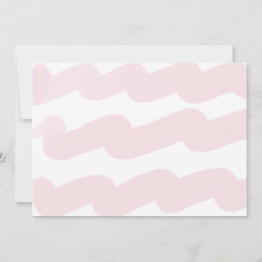 かわいいピンク波の水色ガールフォト誕生日 招待状 (裏面)