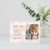 かわいいピンク波の水色ガール写真ありがとう ポストカード (スタンド正面)