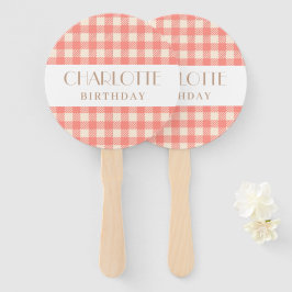 かわいいピンク淡い色ののギンガムプレイドのチェックパーティー ハンドファン